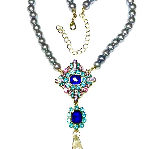 Necklace Blue Turquoise Pink Gold Drop Dangle Chunky Jewelry O18 - Picture 4 of 6